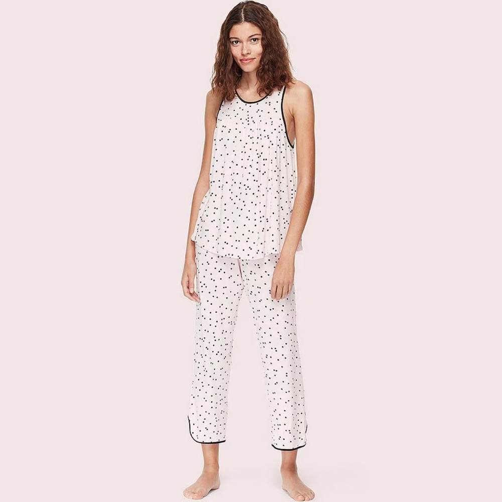 NWT KATE SPADE 2pc Soft Pink w/ Black Polka Dot Pajama Set - Picture 2 of 10